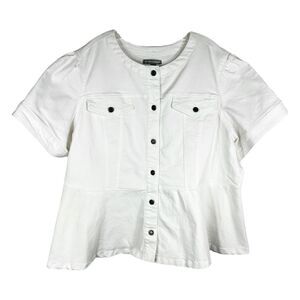 Jessica London‎ Plus Size 28W Denim Top Peplum White Jean Short Sleeve 925